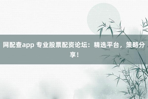 网配查app 专业股票配资论坛:精选平台,策略分享!